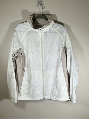 Columbia Packable Windbreaker Jacket Women’s Large White Full Zip Lightweight